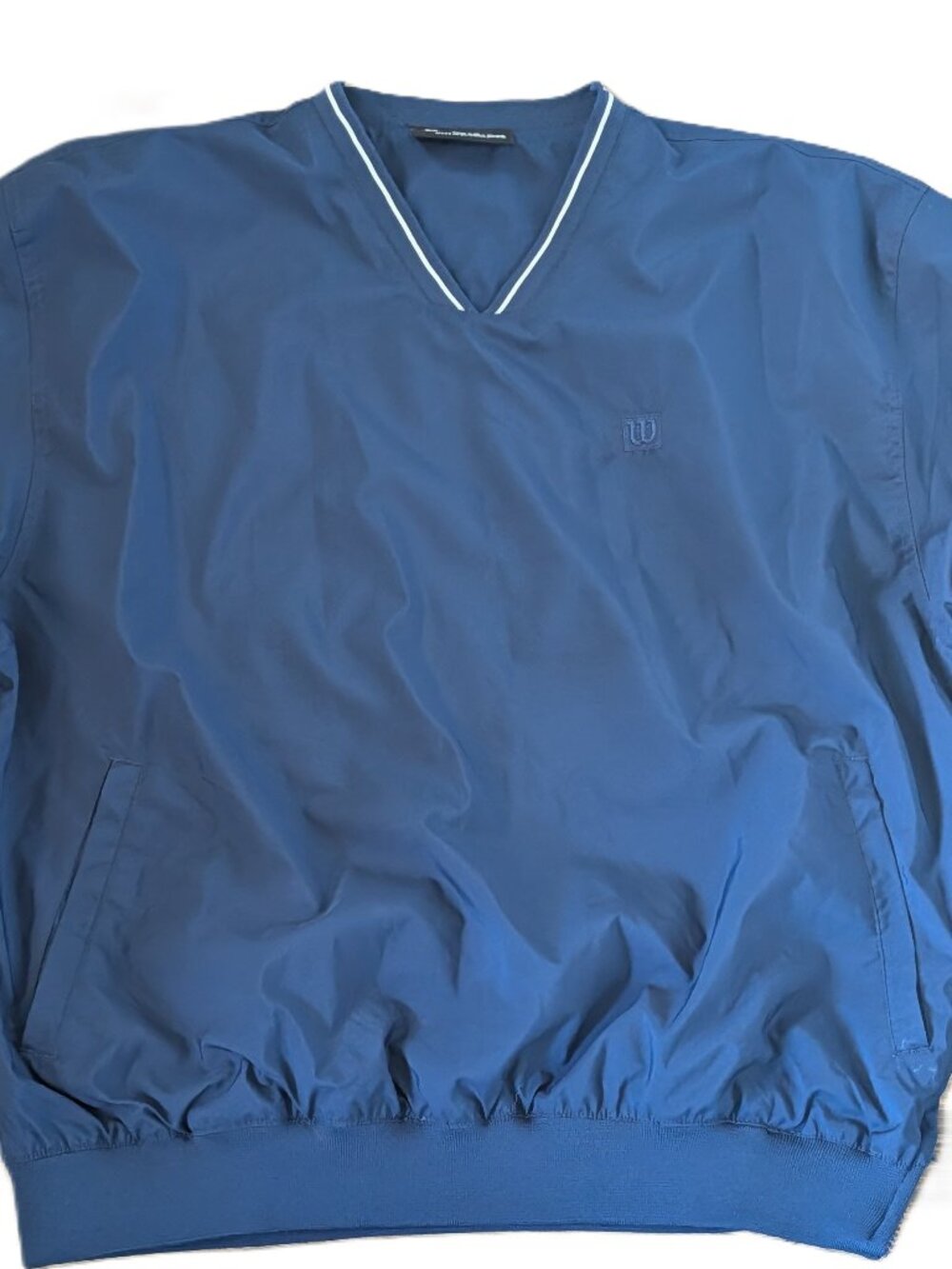 VTG Wilson Navy Athletic Pullover Windbreaker Sz Large V-Neck Zip Golf Tennis